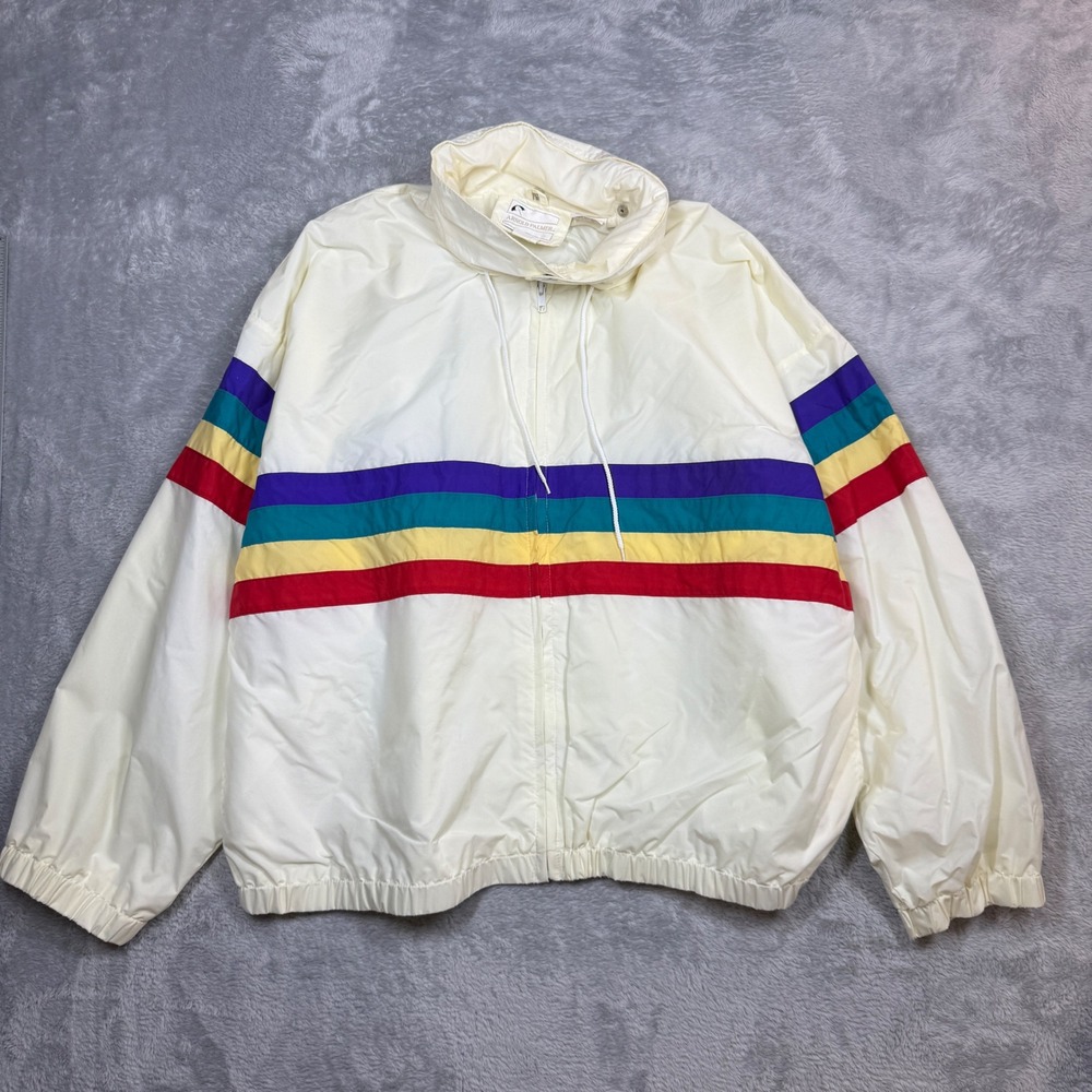 Vintage Arnold Palmer Windbreaker Jacket Mens XXL White Rainbow Stripe 90s
